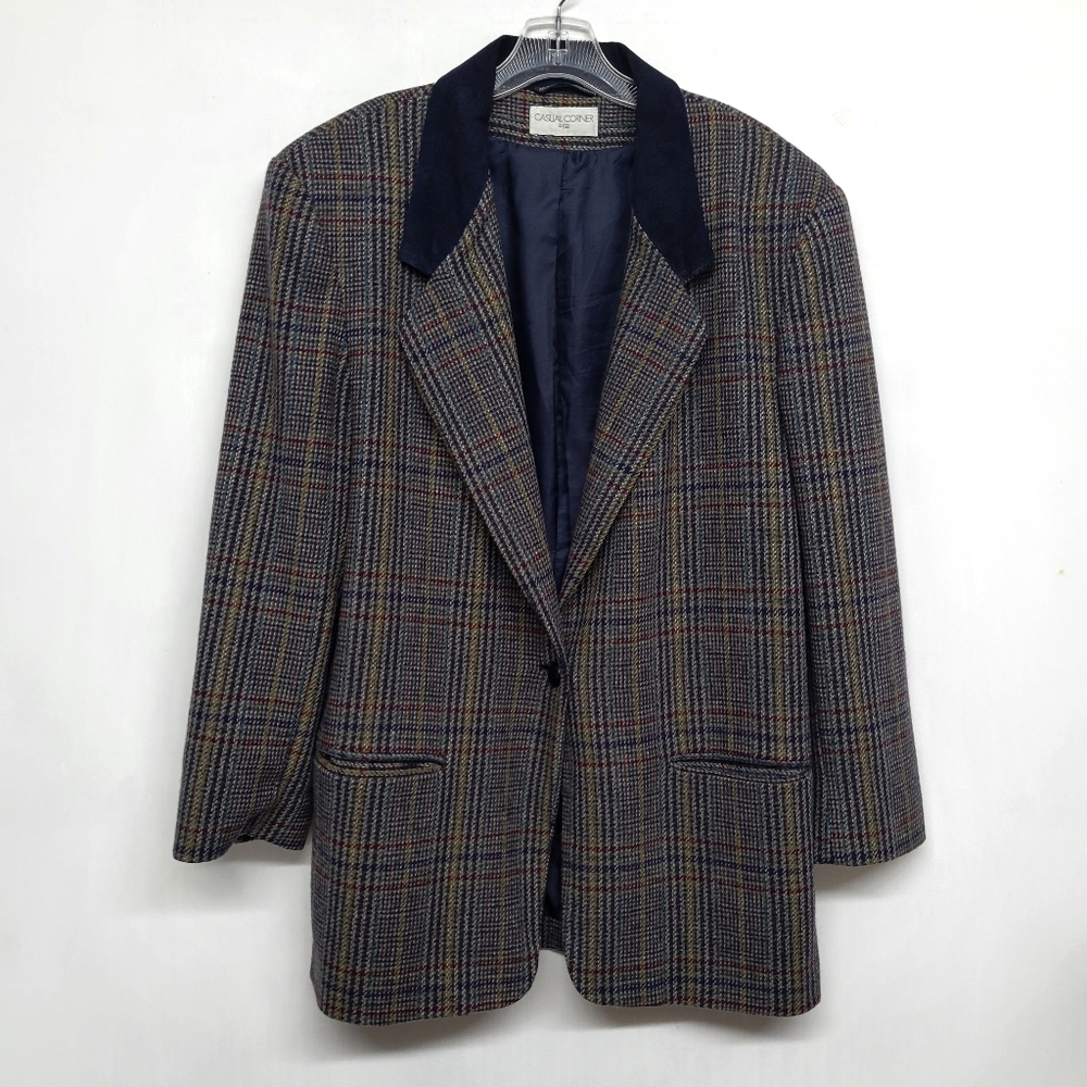 Vintage 90s Casual Corner Plaid Blazer with Navy collar